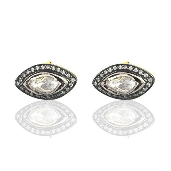 Diamond 14k Gold Marquise Shape Stud Earrings 925 Sterling Silver Jewelry