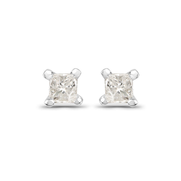 0.09 Carat Genuine White Diamond 14K White Gold Earrings