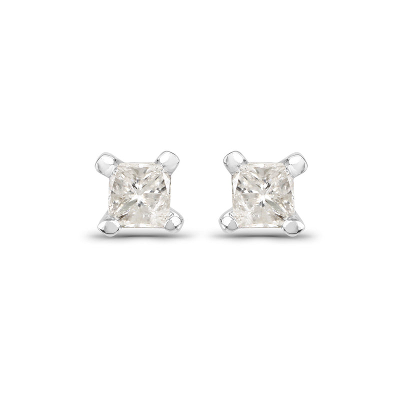 0.09 Carat Genuine White Diamond 14K White Gold Earrings