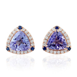 2.49ct Triangle Sapphire & Diamond Stud Earrings 18k Rose Gold Jewelry
