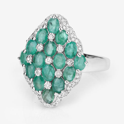 2.68 Carat Genuine Zambian Emerald and White Zircon .925 Sterling Silver Ring