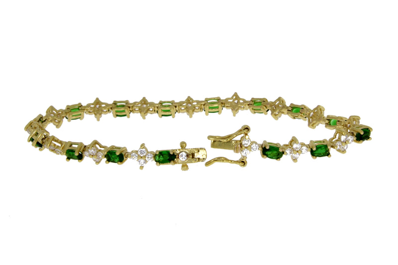 Simulated Emerald Tennis Bracelet Sterling Silver