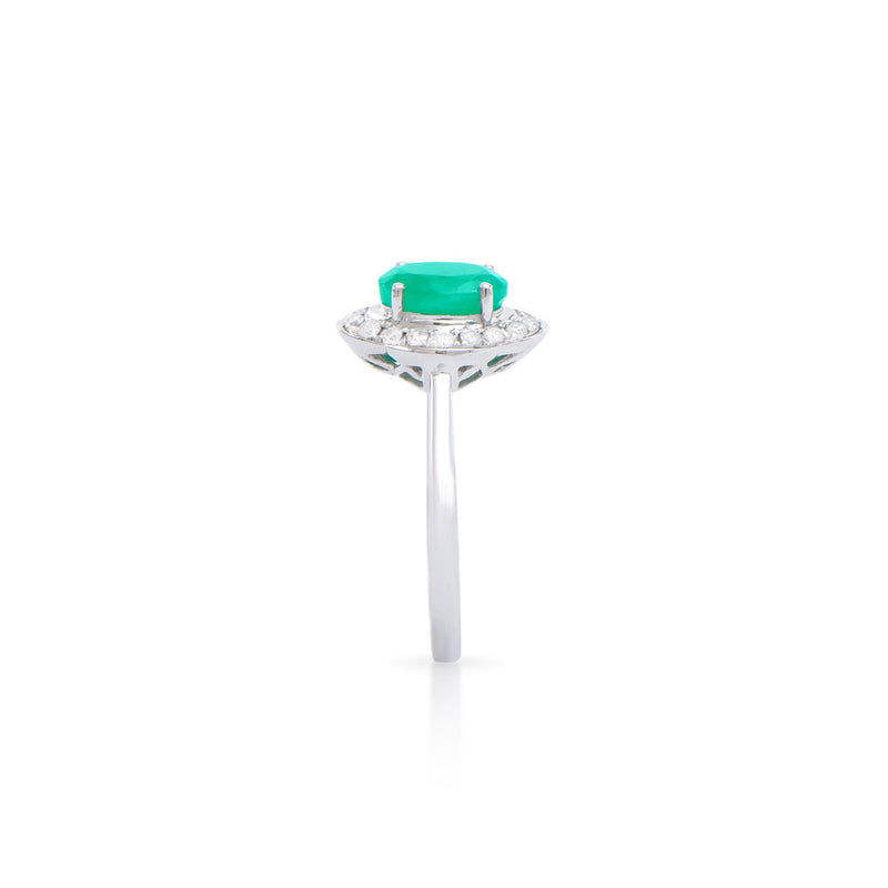 1.40 CTS CERTIFIED DIAMONDS & BRASIL EMERALDS 14 K WHITE GOLD DESIGNER RING SIZE 7.5