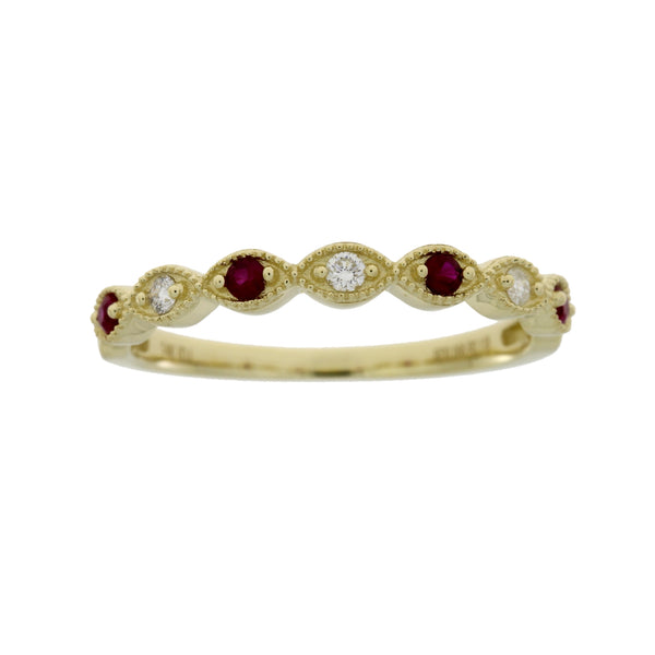.19ct Ruby Diamond stackable band set 14KT Yellow Gold