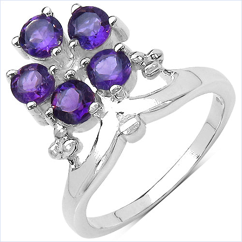 1.20 Carat Genuine Amethyst .925 Sterling Silver Ring