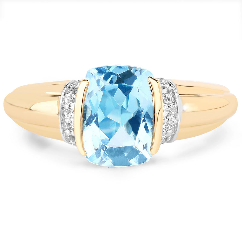 14K Yellow Gold Plated 2.72 Carat Genuine Blue Topaz and White Topaz .925 Sterling Silver Ring