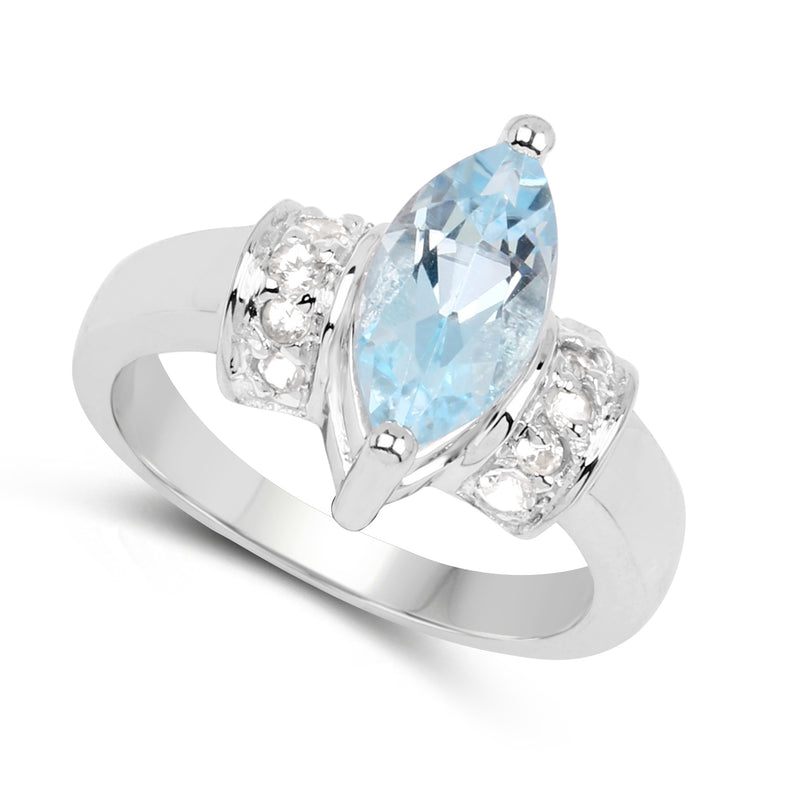 2.10 Carat Genuine Blue Topaz and White Topaz .925 Sterling Silver Ring