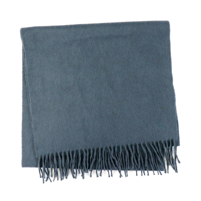Hermes embroidery cashmere scarf blue stole