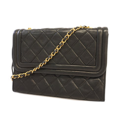 Auth Chanel Shoulder Bag Matrasse Fringe Chain Shoulder Lambskin Black Gold Metal