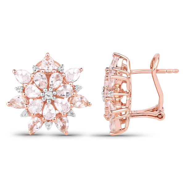 18K Rose Gold Plated 4.03 Carat Genuine Morganite and White Topaz .925 Sterling Silver Earrings