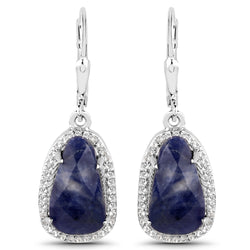 5.94 Carat Genuine Blue Aventurine and White Topaz .925 Sterling Silver Earrings