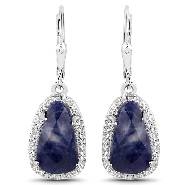 6.01 Carat Genuine Blue Aventurine and White Topaz .925 Sterling Silver Earrings