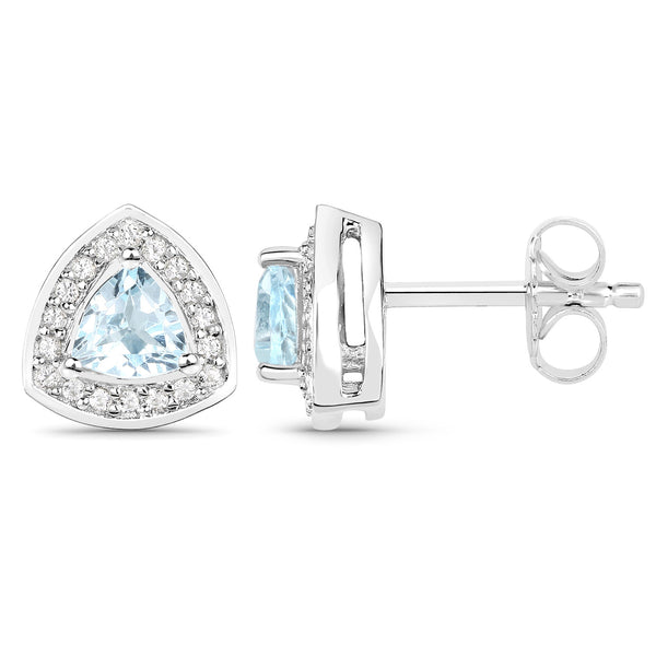 1.16 Carat Genuine Blue Topaz and White Topaz .925 Sterling Silver Earrings