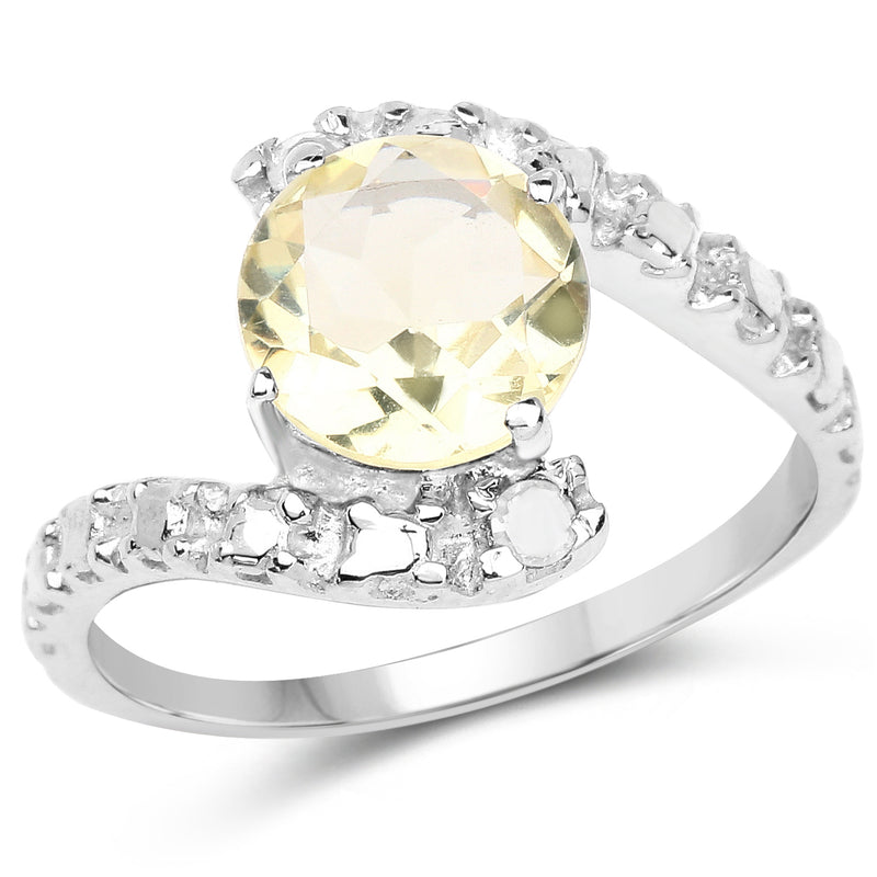 1.81 Carat Genuine Lemon Topaz and White Diamond .925 Sterling Silver Ring