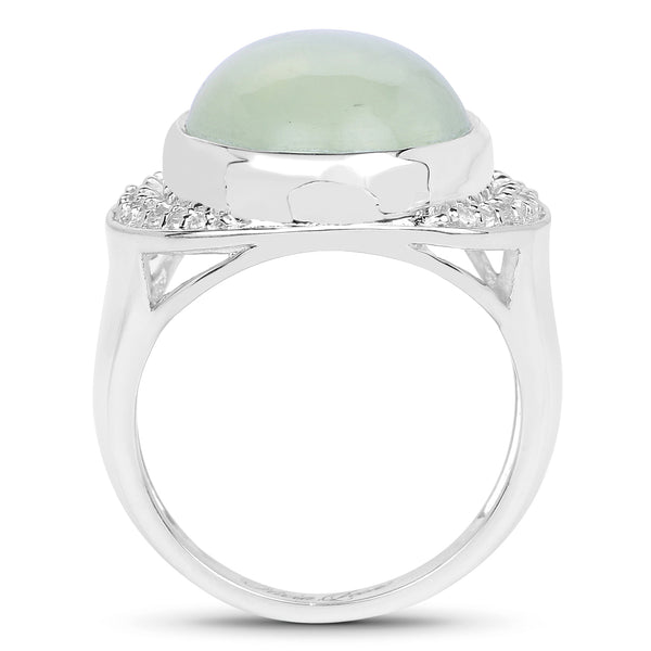 11.50 Carat Genuine Prehnite And White Topaz .925 Sterling Silver Ring