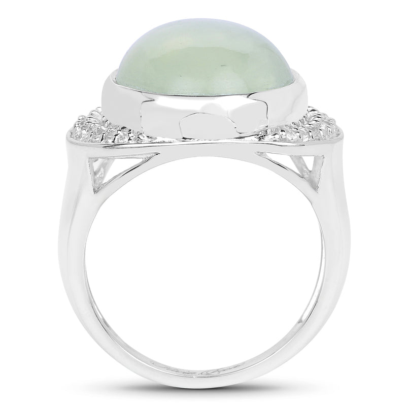 11.50 Carat Genuine Prehnite And White Topaz .925 Sterling Silver Ring
