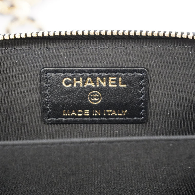 Auth Chanel Chain Wallet Matrasse Caviar Skin Black Gold Metal