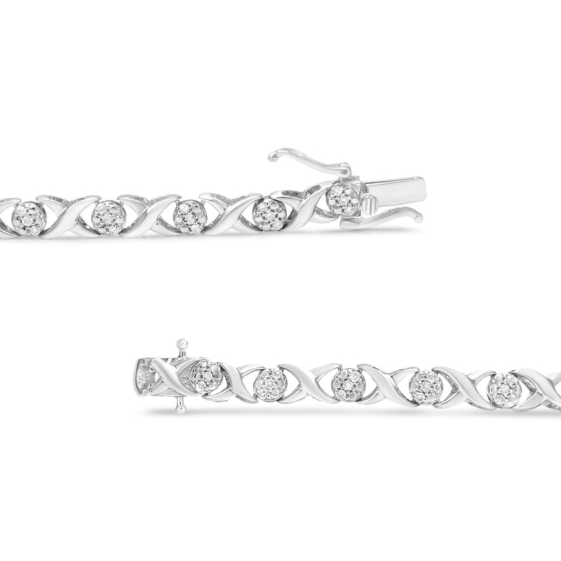 .925 Sterling Silver 1/2 Cttw Round Diamond Cluster X-Link Bracelet (I-J Color, I1-I2 Clarity) - 7.25"