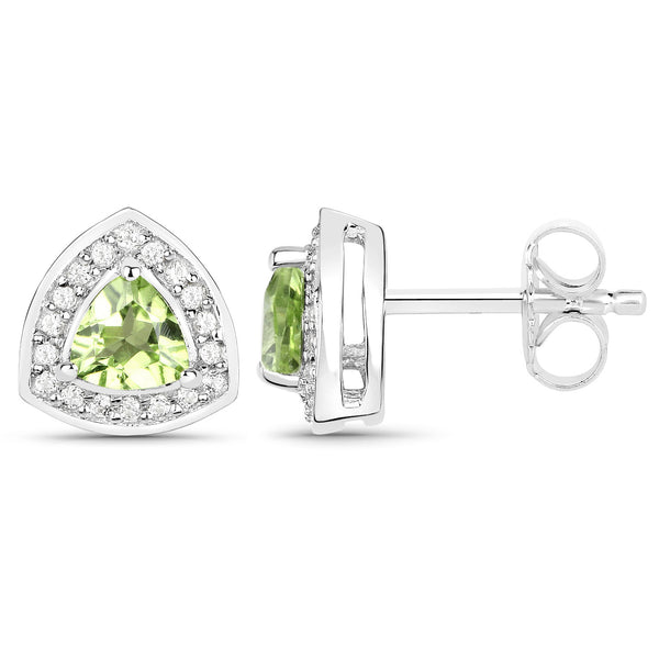 1.04 Carat Genuine Peridot and White Topaz .925 Sterling Silver Earrings