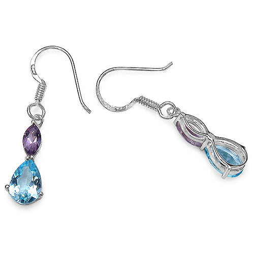 4.86 Carat Genuine Blue Topaz & Amethyst .925 Sterling Silver Earrings