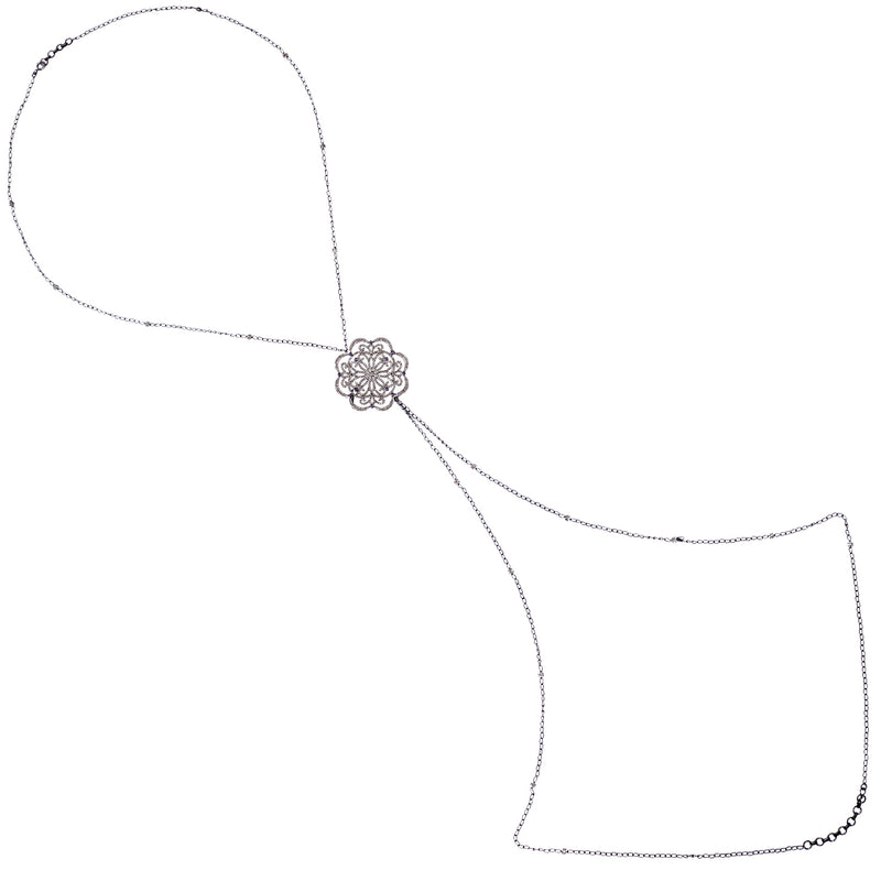 0.2 ct Sapphire Diamond 925 Sterling Silver Designer Body Chain Necklace Jewelry