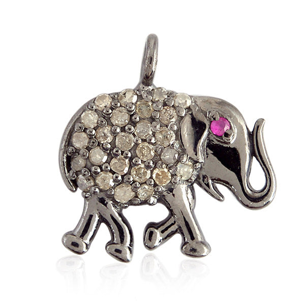 Pave Diamond Ruby Elephant Charm Pendant 925 Silver Jewelry Halloween Gift