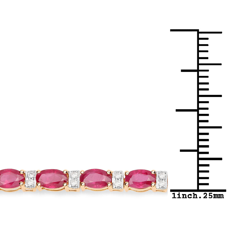 7.29 Carat Genuine Ruby and White Diamond 14K Yellow Gold Bracelet