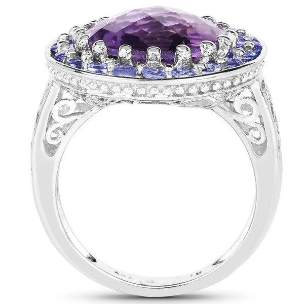 5.95 Carat Genuine Amethyst and Tanzanite .925 Sterling Silver Ring