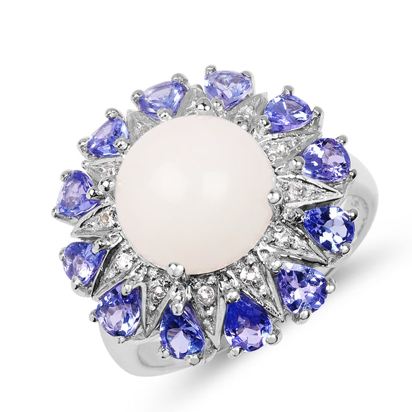 4.25 Carat Genuine Opal, Tanzanite & White Topaz .925 Sterling Silver Ring
