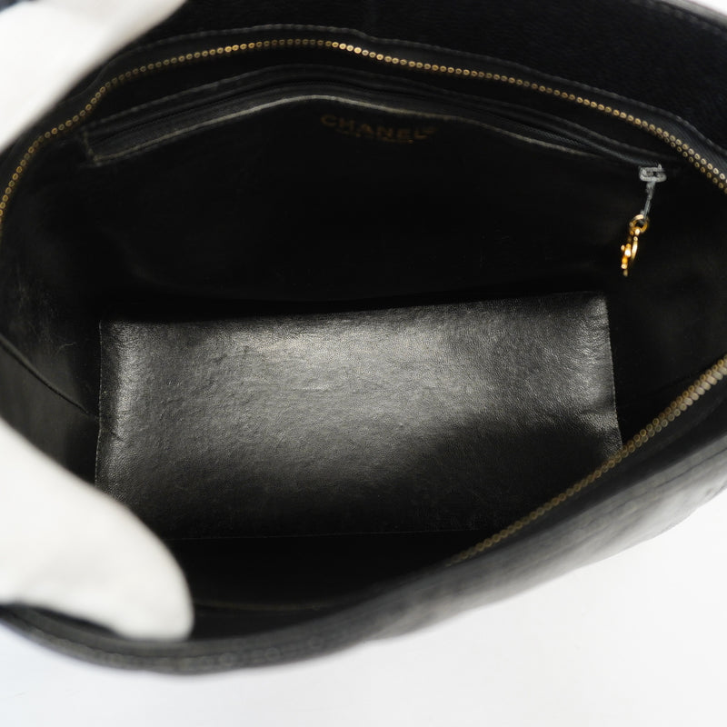 Auth Chanel Reprint Tote Womens Caviar Leather HandbagTote Bag Black