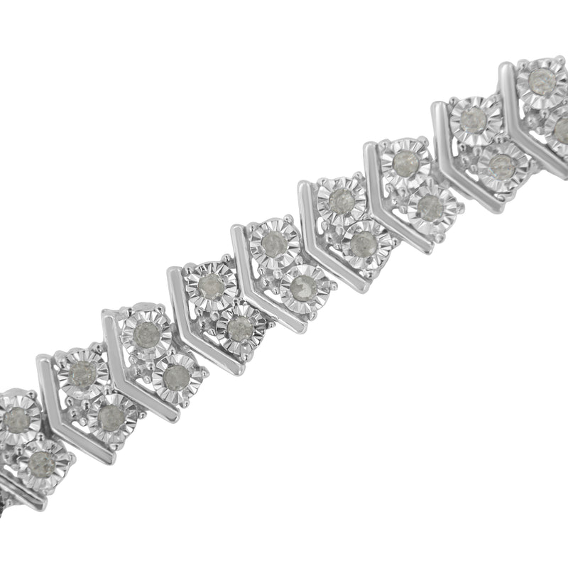 .925 Sterling Silver 1.0 cttw Diamond "Arrow" Shape Tennis Link Bracelet (I-J Color, I3 Clarity) -7.25"