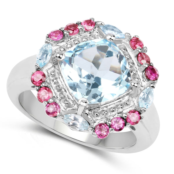 4.73 Carat Genuine Blue Topaz and Rhodolite .925 Sterling Silver Ring