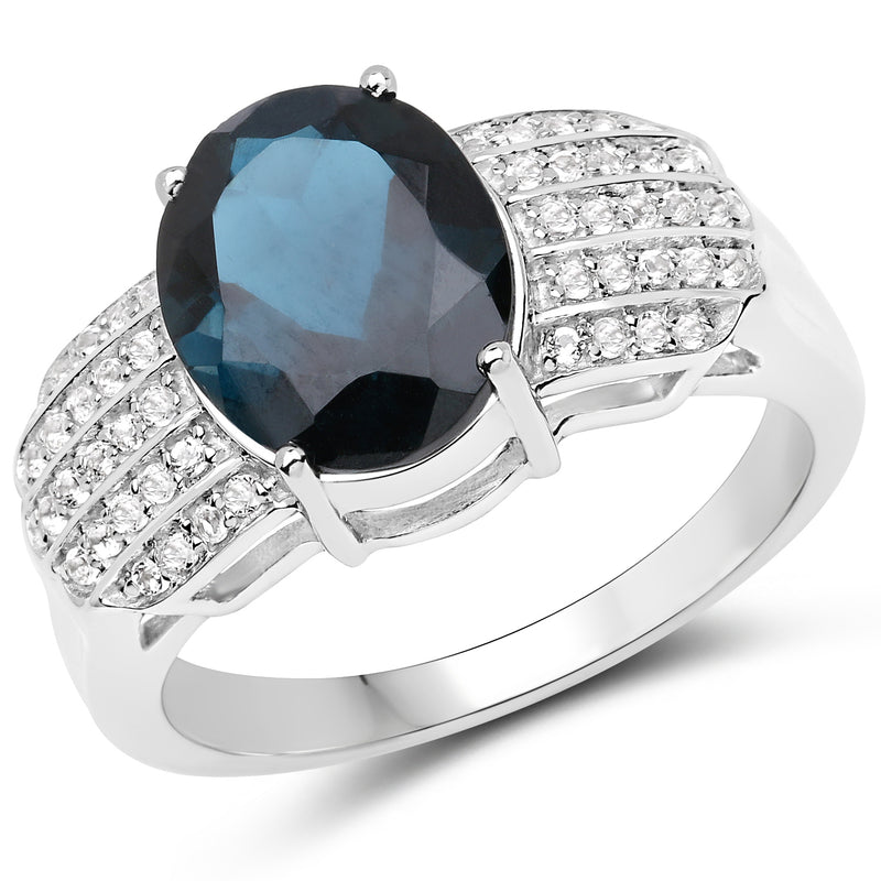 4.48 Carat Genuine London Blue Topaz and White Topaz .925 Sterling Silver Ring