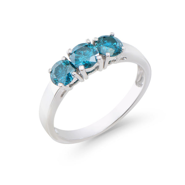 1.26 CTS TW CERTIFIED DIAMONDS 14K WHITE GOLD DESIGNER 3 STONE RING SIZE 7.5 WITH LONDON  BLUE COLOR DIAMONDS