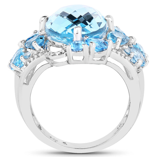 9.50 Carat Genuine Blue Topaz and Swiss Blue Topaz .925 Sterling Silver Ring