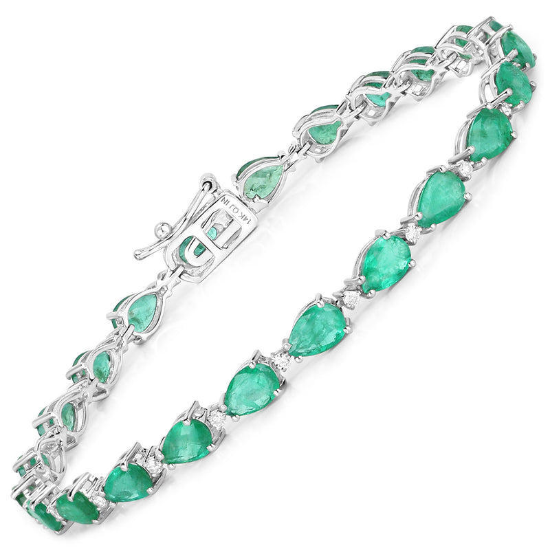 8.37 Carat Genuine Zambian Emerald and White Diamond 14K White Gold Bracelet