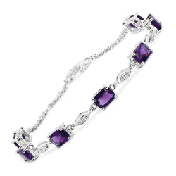 5.72 Carat Genuine Amethyst and White Topaz .925 Sterling Silver Bracelet