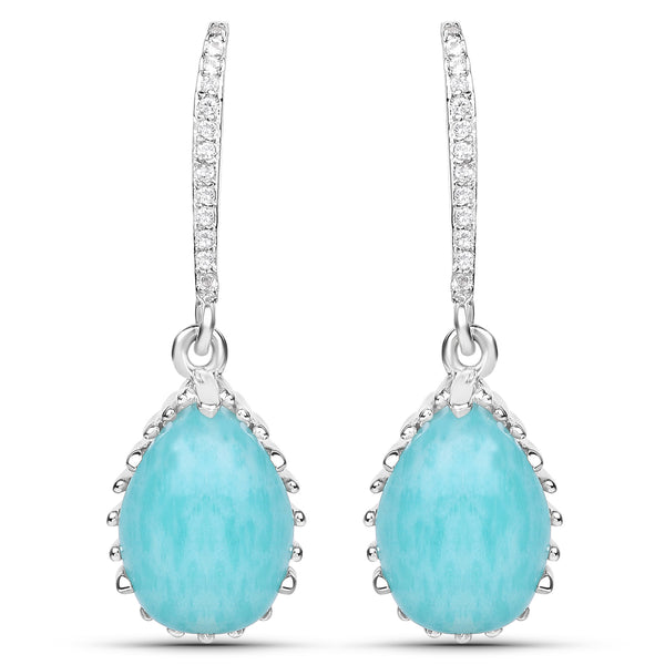 11.91 Carat Genuine Amazonite and White Topaz .925 Sterling Silver Earrings