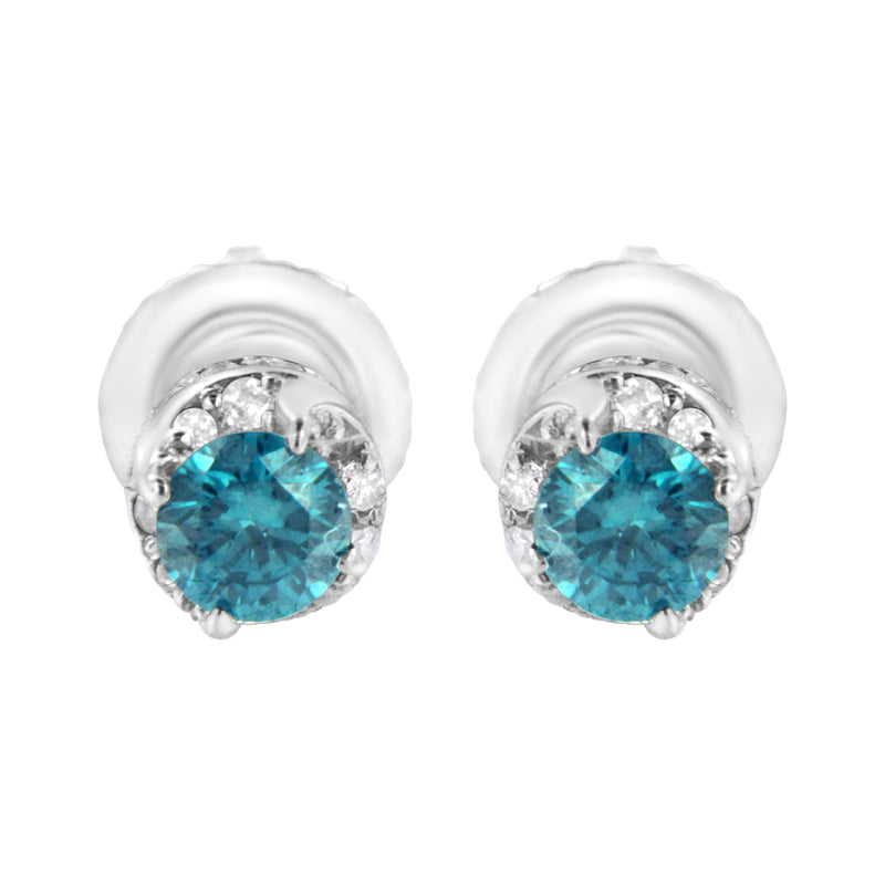 14K White Gold 1/2 cttw White and Treated Blue Round Diamond Earrings (I-J I2-I3)