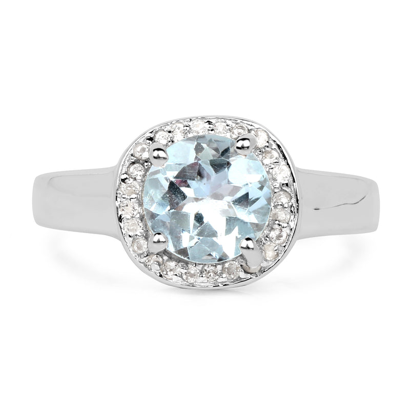 2.37 Carat Genuine Blue Topaz and White Topaz .925 Sterling Silver Ring