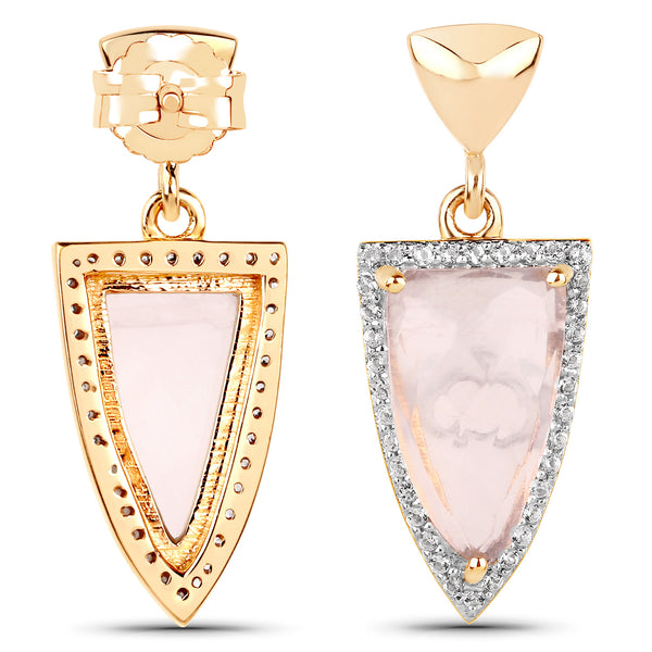 14K Yellow Gold Plated 7.36 Carat Genuine Rose Quartz and White Topaz .925 Sterling Silver Earrings