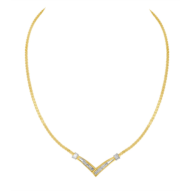 10K Yellow and White Gold 1/2 Cttw Princess Cut Diamond Channel-Set â€œVâ€ Shape 18" Franco Chain Necklace (H-I Color, SI2-I1 Clarity)