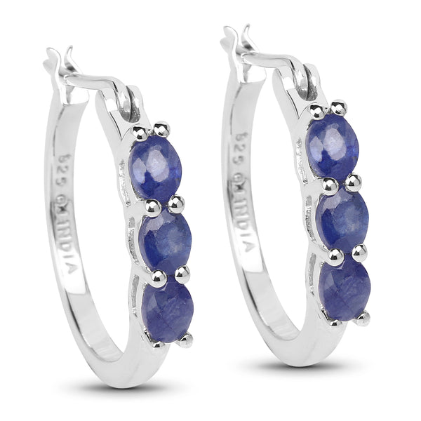 1.32 Carat Genuine Blue Sapphire .925 Sterling Silver Earrings