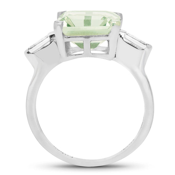 4.76 Carat Genuine Green Amethyst & White Topaz .925 Sterling Silver Ring