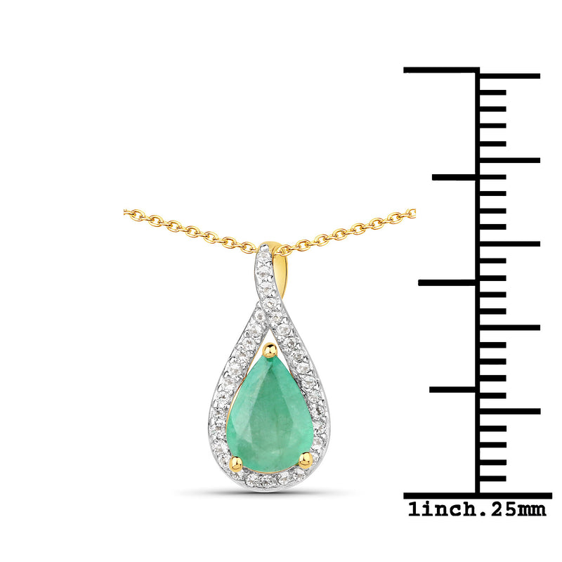 0.73 Carat Genuine Zambian Emerald and White Topaz .925 Sterling Silver Pendant