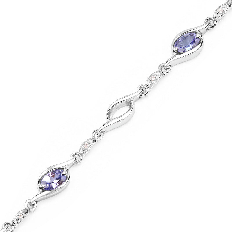 1.30 Carat Genuine Tanzanite and White Topaz .925 Sterling Silver Bracelet