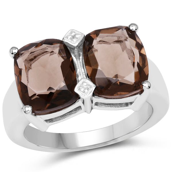 4.81 Carat Genuine Smoky Quartz and White Topaz .925 Sterling Silver Ring
