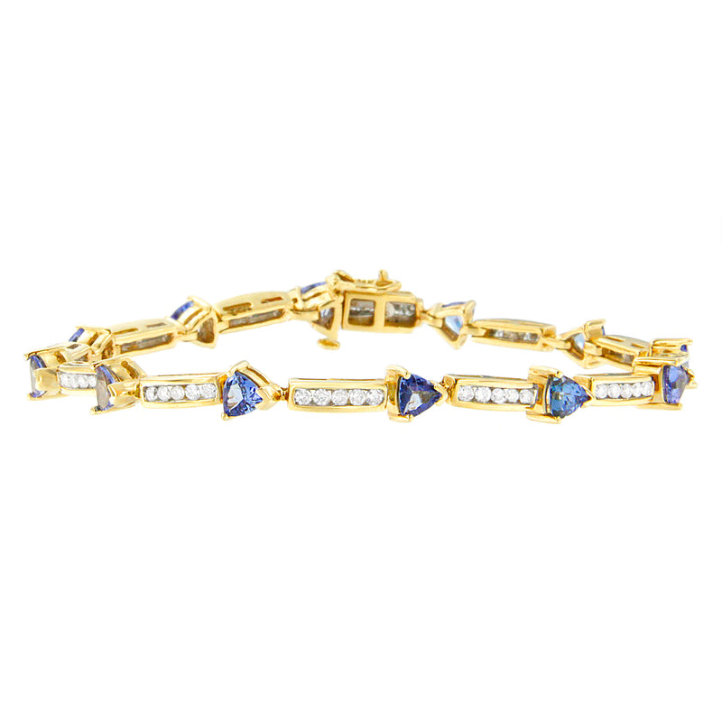 14K Yellow Gold Round Cut Diamond and Tanzanite Tennis Bracelet (5.00 cttw H-I Color I1-I2 Clarity)