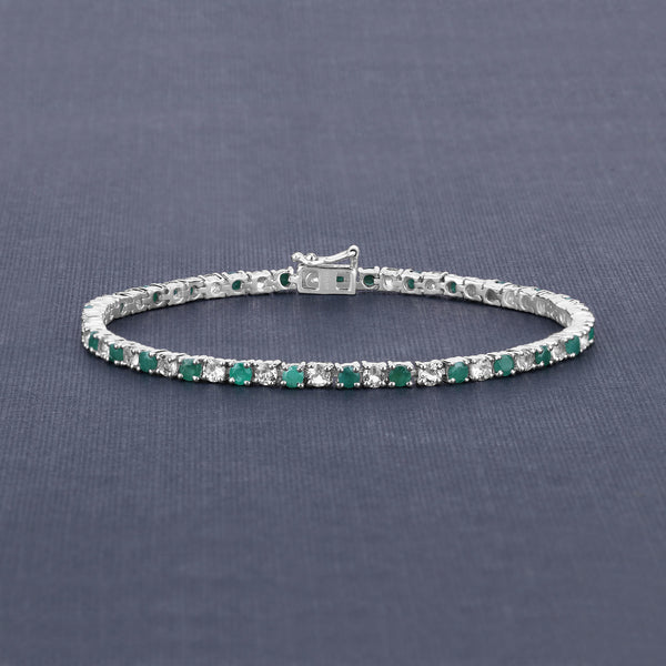 5.77 Carat Genuine Emerald and White Topaz .925 Sterling Silver Bracelet