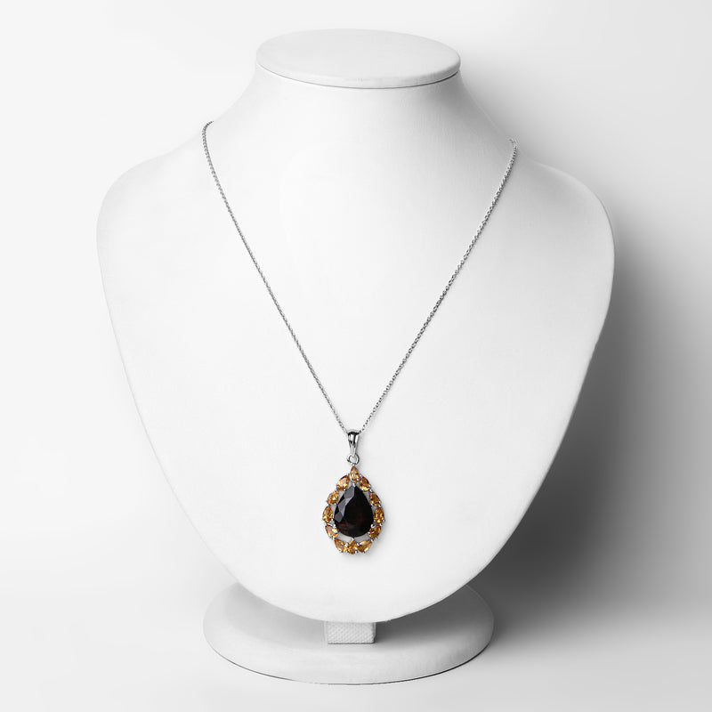 9.44 Carat Genuine Smoky Quartz and Citrine .925 Sterling Silver Pendant